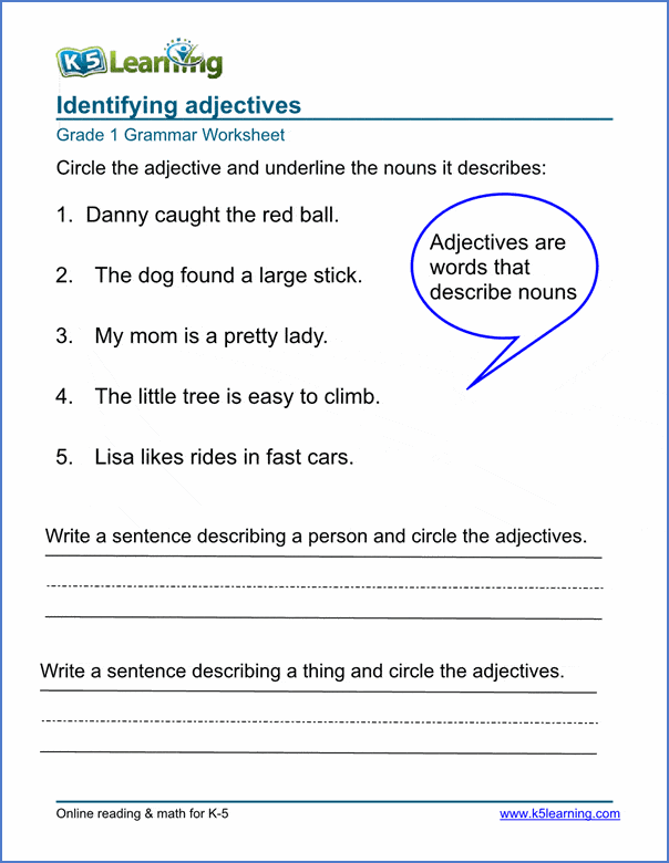Free Worksheet On Adjectives