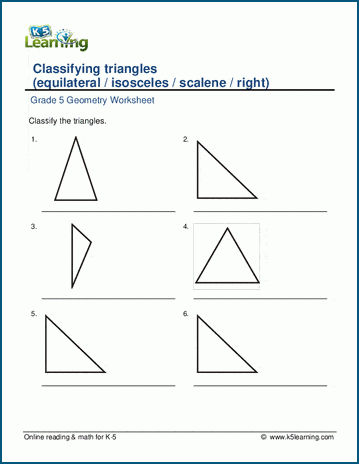 Grade 5 Geometry Worksheets: Classifying triangles | K5 Learning