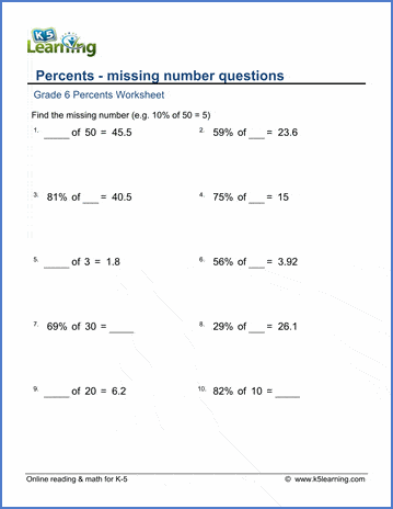 Grade 6 Percents Worksheets - free & printable | K5 Learning