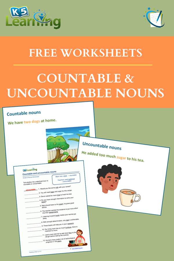 Countable And Uncountable Nouns K5 Learning