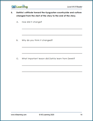 Grade 6 reading comprehension exercises for story
