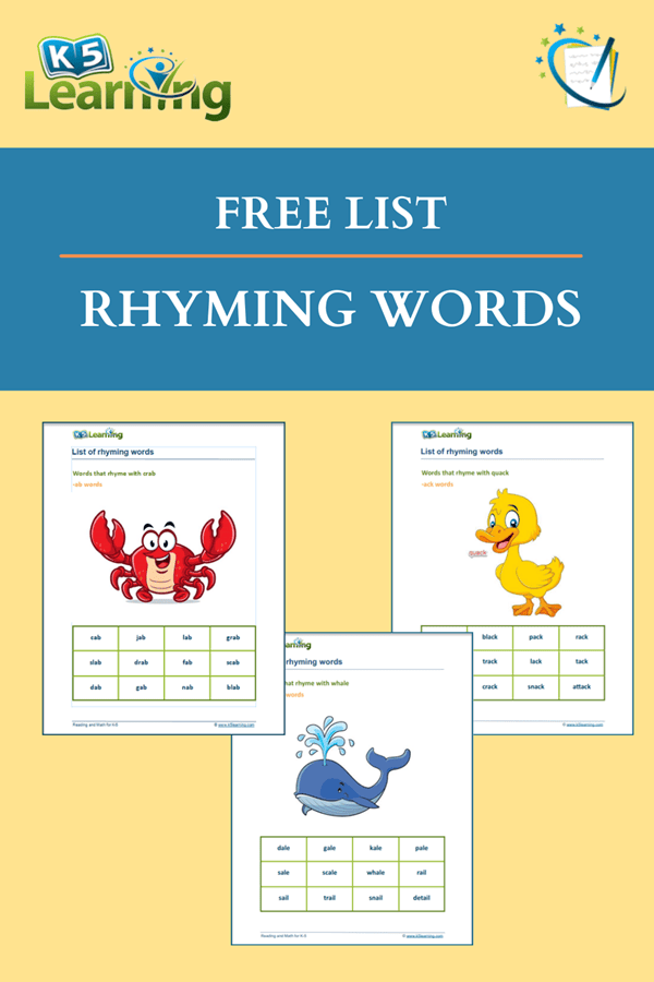 List Of Rhyming Words K5 Learning