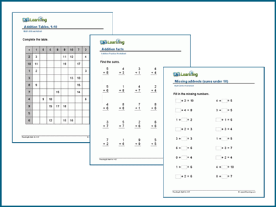 Basic addition math drill worksheets