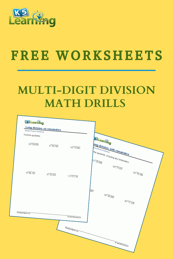 Multi-digit Division Math Drill Worksheets | K5 Learning