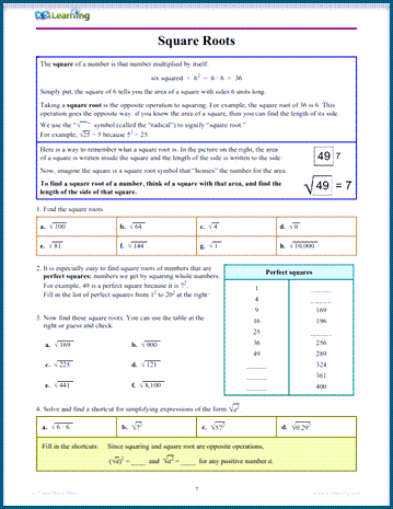 Square root sample page