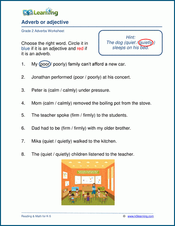 adverb or adjective worksheets k5 learning