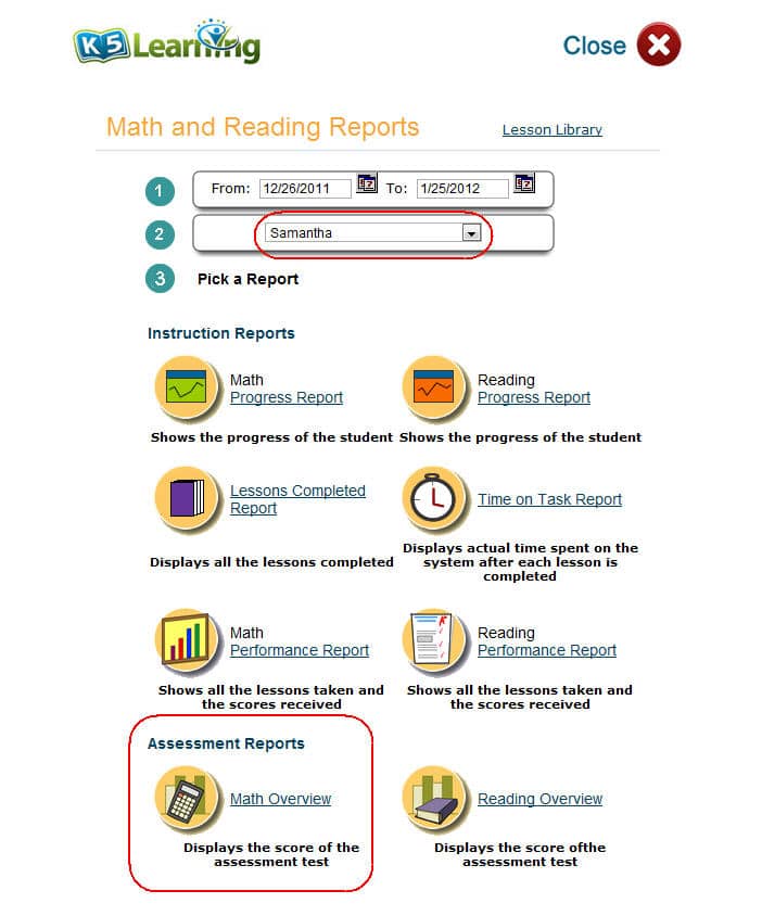 assessment math report