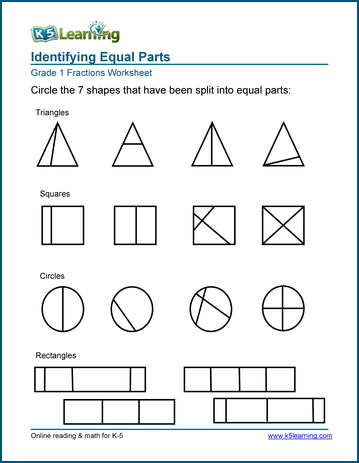 1St Grade Fractions - Math Worksheets | K5 Learning