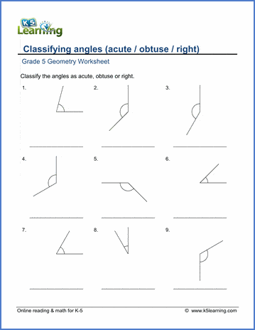 Grade 5 Geometry Worksheets: Classify acute, obtuse and right