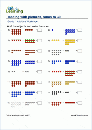 First Grade Math Worksheets K5 Learning