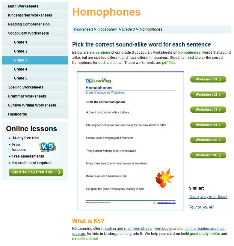Homophones page