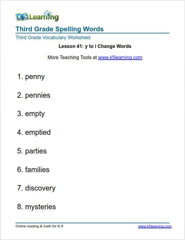 Third Grade Spelling Words | K5 Learning