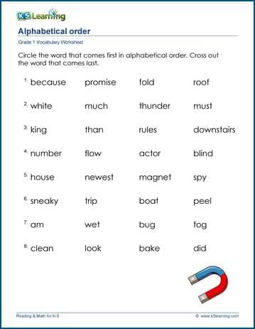 vocabulary pdf grade 1 worksheet order  vocabulary K5 worksheet 1 Grade alphabetical