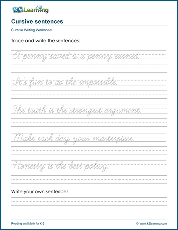 writing cursive sentences worksheets free and printable