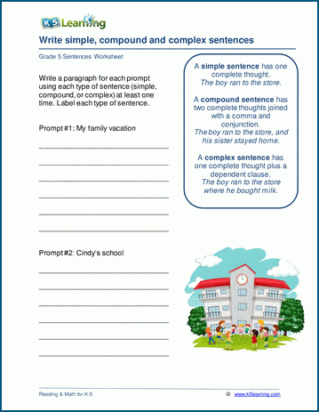 grade 5 sentences worksheets k5 learning