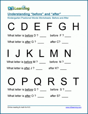 before and after position worksheets k5 learning