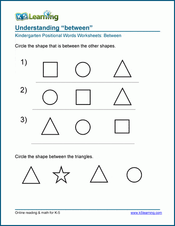 between position worksheets for preschool kindergarten k5 learning