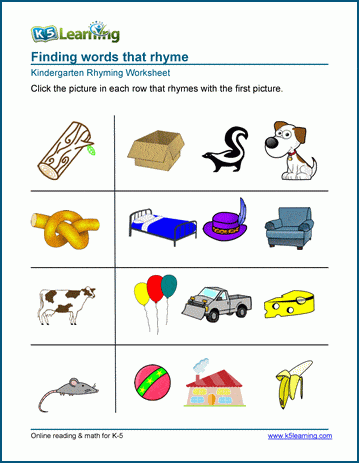 Matching pictures that rhyme worksheets K5 Learning