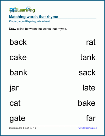 Matching Rhyming Words Worksheet For Kindergarten K5 Learning