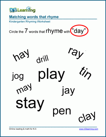 rhyming words worksheet for grade 1
