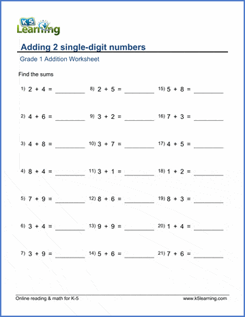 Mental addition worksheets sums under 20