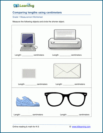 Measuring and comparing metric lengths - worksheets for grade 1 | K5