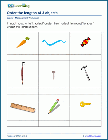 1st grade length worksheets ordering objects by length k5 learning