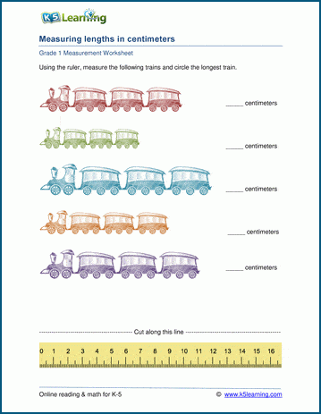 worksheets on grade for 1 measurement math Measuring a worksheet: Grade length with measurement 1