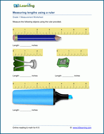 Grade 1 measurement worksheets: Measuring lengths in inches | K5 Learning