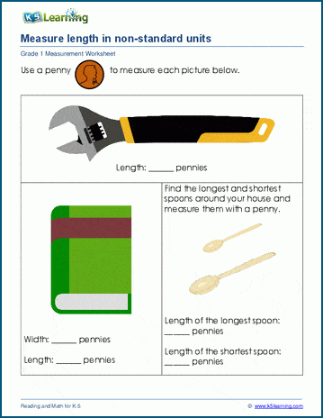 Grade 1 Measurement Worksheet Measuring Length In Non Standard Units K5 Learning