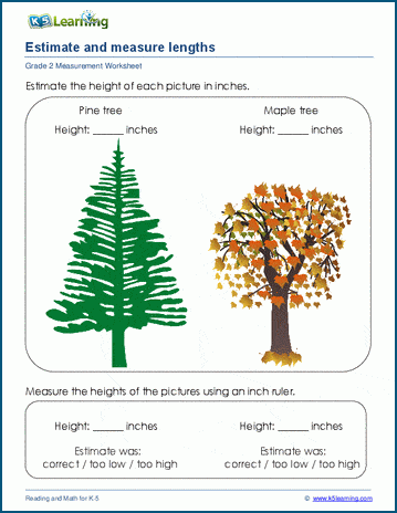 grade 2 measurement worksheets estimating lengths k5 learning