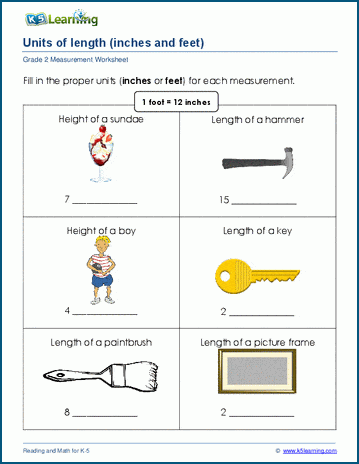 grade 2 length worksheets units of length inches feet k5 learning