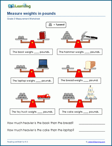 grade 2 weight worksheets measuring weights in pounds