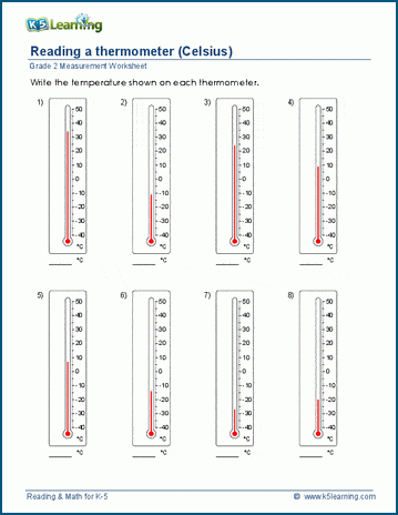 grade 2 temperature worksheets reading a thermometer metric k5