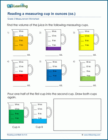 Capacity & Volume Worksheets: Using a measuring cup | K5 Learning