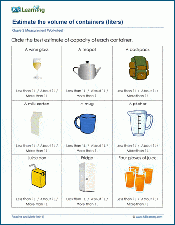 grade 3 measurement worksheets metric units of capacity