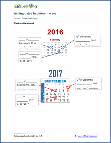 Sample Grade 3 Calendar Worksheet