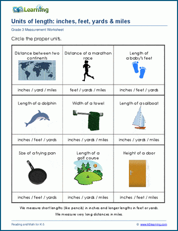 Math Worksheets: Units of length: inches / feet / yards / miles | K5