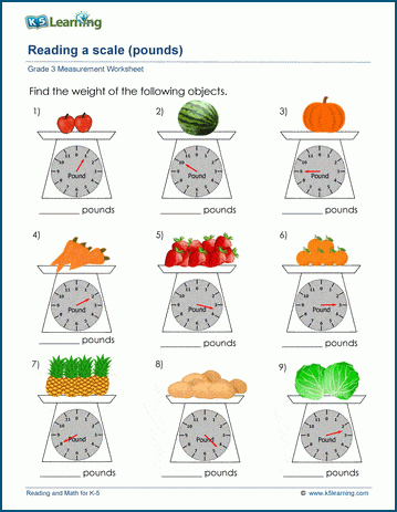 weight worksheets reading and using a scale k5 learning