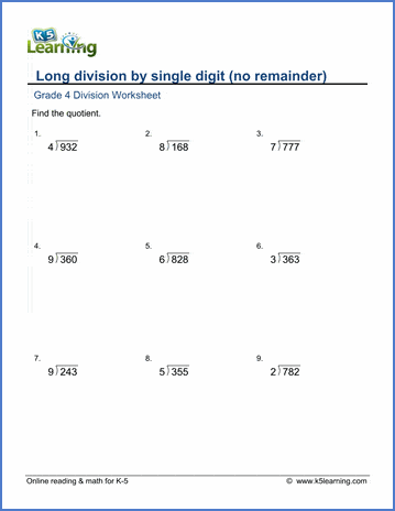 Easy long division worksheets