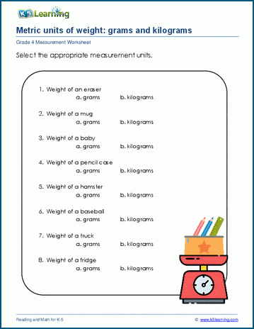 grade 4 measurement worksheets metric units of weight