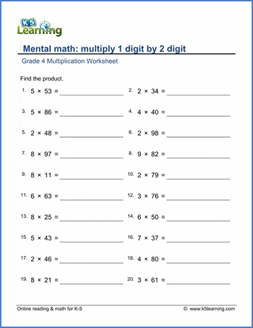 Grade 4 Mental Multiplication Worksheets Free Printable K5 Learning