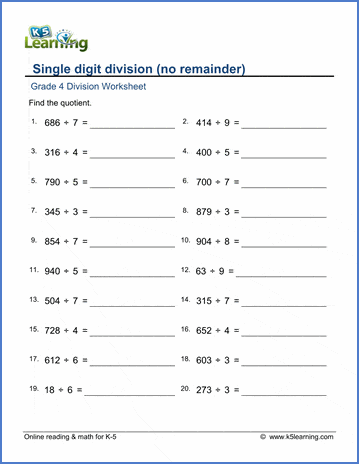 math worksheets grade free rounding 4 Grade Math division K5 Single Worksheets: Learning   4 digit