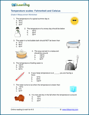 Grade 4 Temperature Worksheets: Fahrenheit and Celsius | K5 Learning