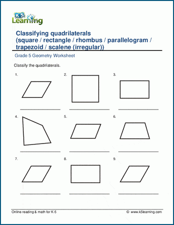 geometry quadrilaterals worksheet