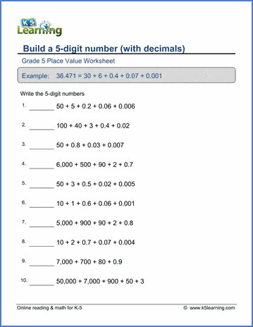 Place Value & Rounding Worksheets For Grade 5 | K5 Learning