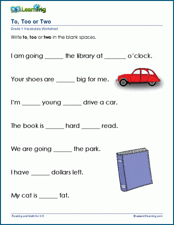 To too or two worksheets K5 Learning