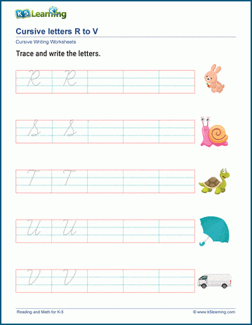 Cursive letters R-V worksheet