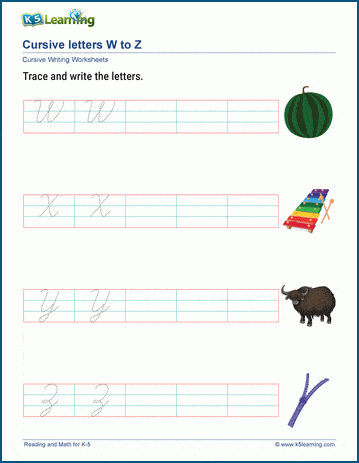 Cursive letters W-Z worksheet