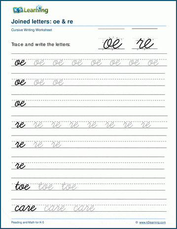 cursive top e letter joins worksheets k5 learning